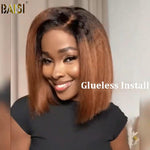 BAISI Ombre Brown Kinky Straight Glueless BOB Wig