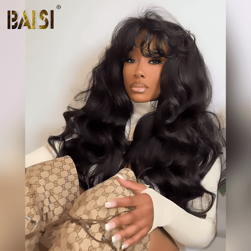 BAISI HAIR BAISI Sexy Boucy Body Wave Machine Made WIg With Bang