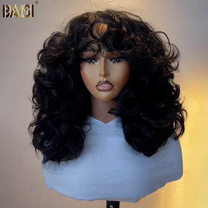 BAISI HAIR BAISI Sexy Boucy Wavy Machine Made WIg With Bang