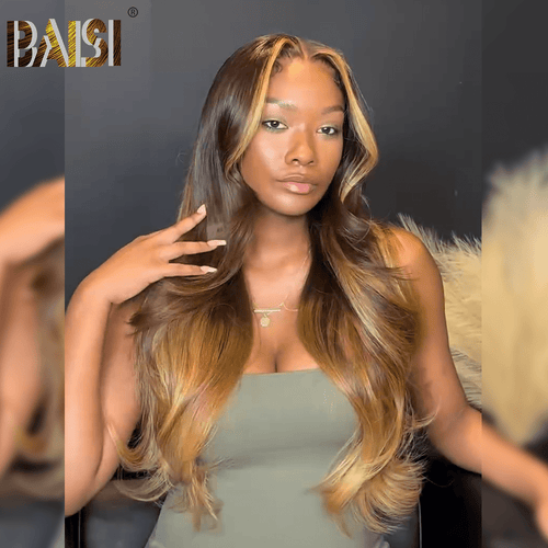 BAISI HAIR Customized Wig BAISI  1b/#4Mix27 Highlight Body Wave Bleached Knots