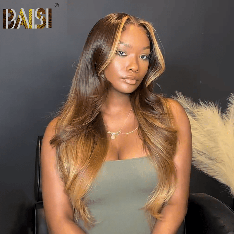 BAISI HAIR Customized Wig BAISI  1b/#4Mix27 Highlight Body Wave Bleached Knots