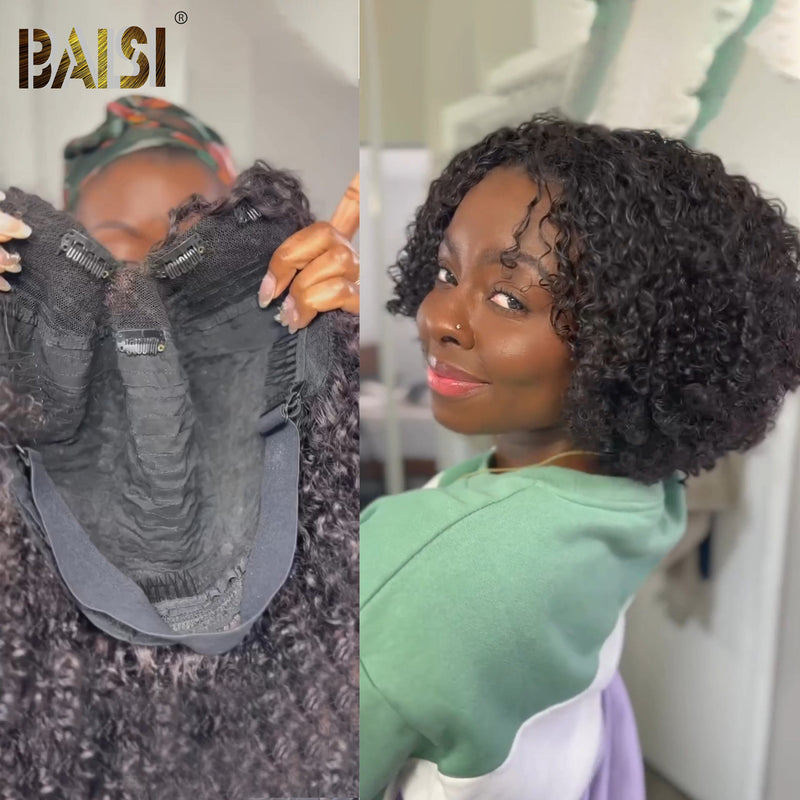 BAISI HAIR Frontal Lace Wig BAISI 250% V Part Human Hair Curly BoB Wig