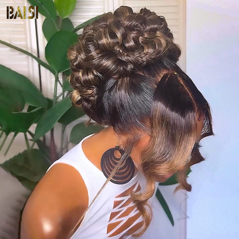 BAISI HAIR Frontal Lace Wig BAISI Brown Updo Ponytail Style Lace Wig For Wedding