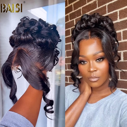 BAISI HAIR Frontal Lace Wig BAISI Perfect Updo Ponytail Wavy Wig For Wedding