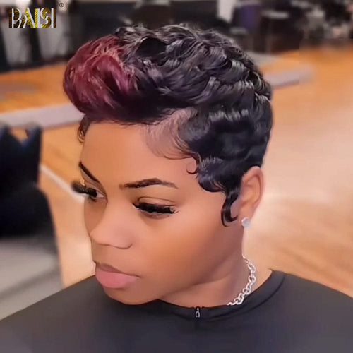 BAISI HAIR full lace wig Baisi Full Lace Finger Wave Wig With Burgundy Highlight