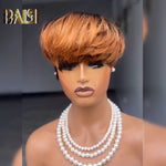 BAISI HAIR Pixie Cut Wig BAISI 1B/30 WIth Full Bang Machine Made Wig