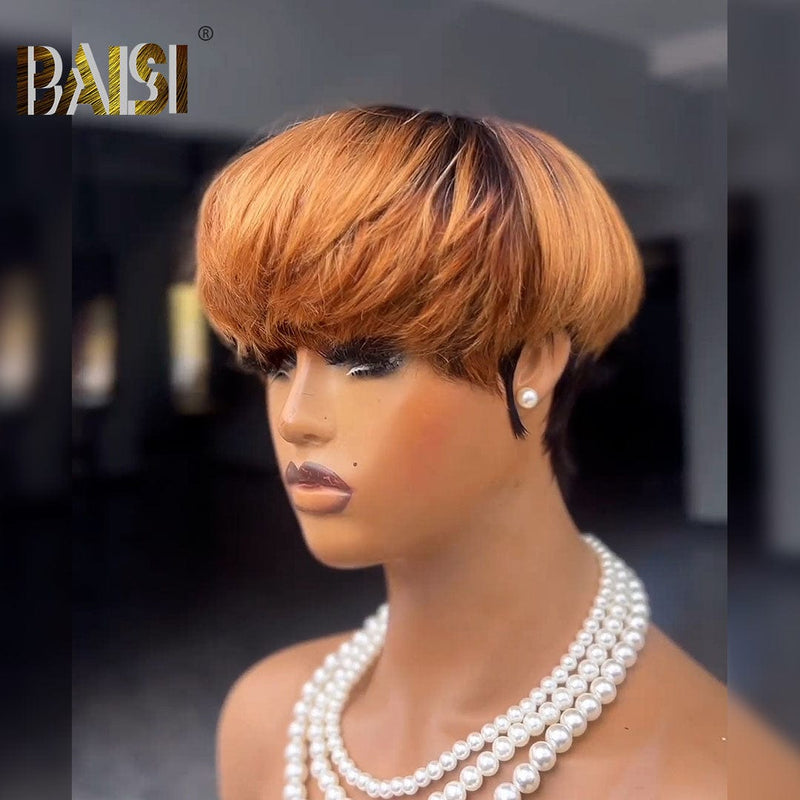 BAISI HAIR Pixie Cut Wig BAISI 1B/30 WIth Full Bang Machine Made Wig