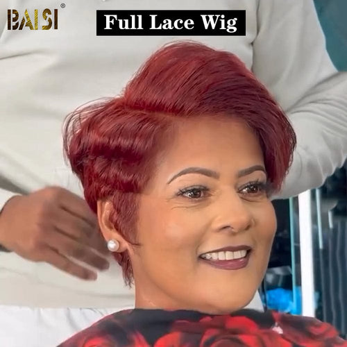 BAISI HAIR Pixie Cut Wig BAISI Burgundy Full Lace Short Wig