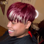 BAISI HAIR Pixie Cut Wig BAISI Burgundy With Highlight Machine Made Wig