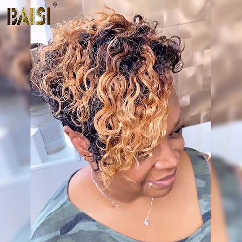 BAISI HAIR Pixie Cut Wig BAISI Curly With Honey Blonde Pixie Wig