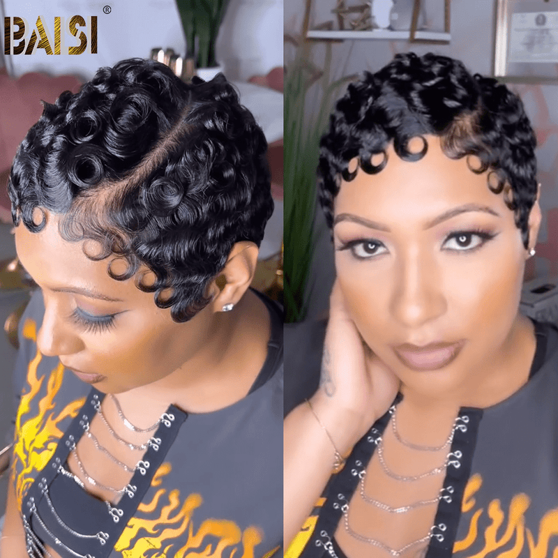 BAISI HAIR Pixie Cut Wig BAISI Full Lace Finger Wave Short Wig