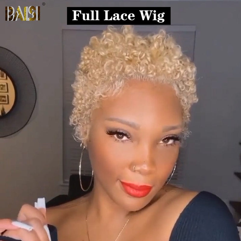 BAISI HAIR Pixie Cut Wig BAISI Full Lace Short Curly Blonde Wig