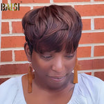 BAISI HAIR Pixie Cut Wig BAISI Machine Made Brown Short Cut With Full Bang Wig