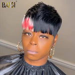 BAISI HAIR Pixie Cut Wig BAISI Machine Made Red&White Color Highlight Wig