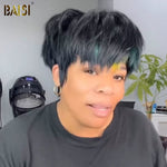 BAISI HAIR Pixie Cut Wig BAISI Machine Made With Color Full Bang Wig