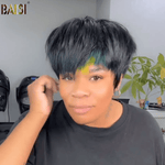 BAISI HAIR Pixie Cut Wig BAISI Machine Made With Color Full Bang Wig