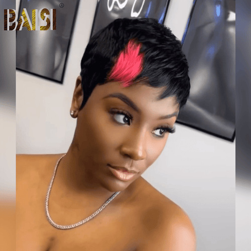 BAISI HAIR Pixie Cut Wig BAISI Machine Made With Pink Short Cut Wig