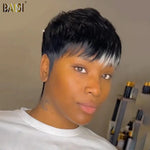 BAISI HAIR Pixie Cut Wig BAISI Machine Made With White Color Highlight Wig