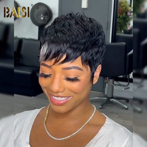 BAISI HAIR Pixie Cut Wig BAISI Machine Made With White Highlight Wig