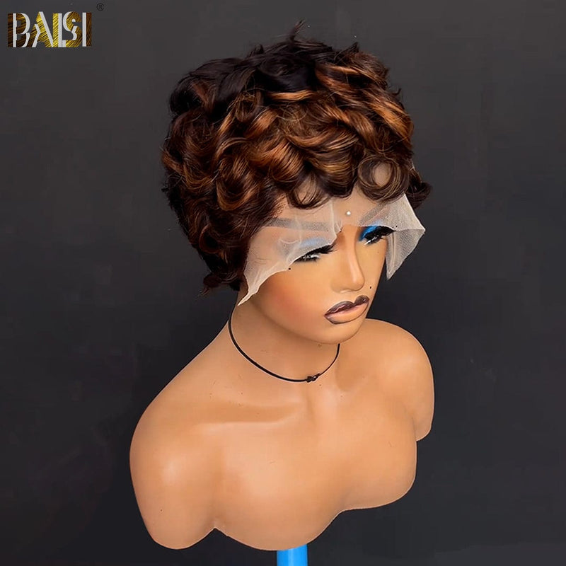 BAISI HAIR Pixie Cut Wig BAISI Mix Color Finger Wave Lace Wig