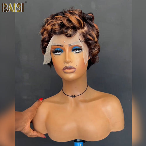 BAISI HAIR Pixie Cut Wig BAISI Mix Color Finger Wave Lace Wig