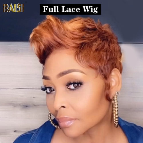 BAISI HAIR Pixie Cut Wig BAISI Orange Color Pixie Full Lace Wig