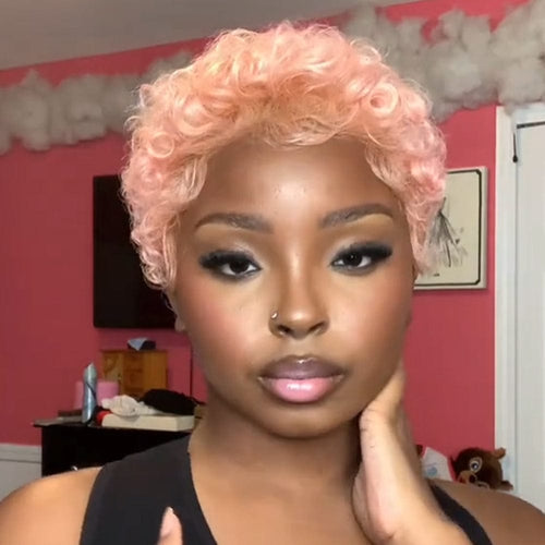 BAISI HAIR Pixie Cut Wig BAISI Pink Pixie Curly Lace Wig