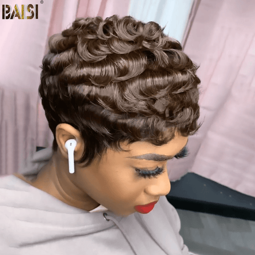 BAISI HAIR Pixie Cut Wig BAISI Pixie Brown Finger Wave Wig