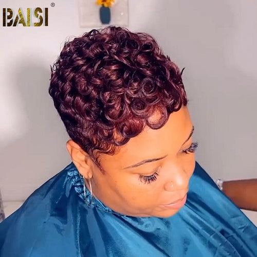 BAISI HAIR Pixie Cut Wig BAISI Pixie Dark Puple Finger Wave Machine Made Wig (Copy)