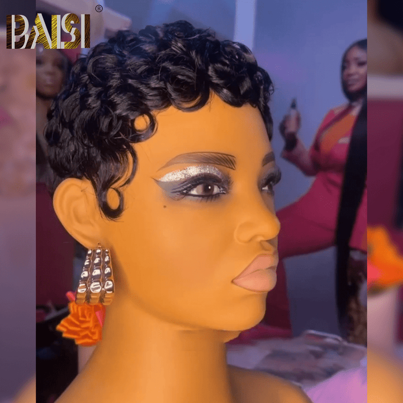 BAISI HAIR Pixie Cut Wig BAISI Pixie Finger Wave Machine Made Wig