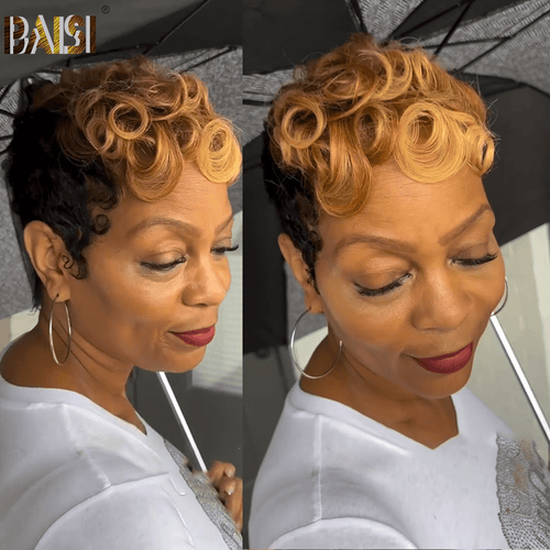 BAISI HAIR Pixie Cut Wig BAISI Pixie Quick Wave Honey Blonde Short Lace Wig