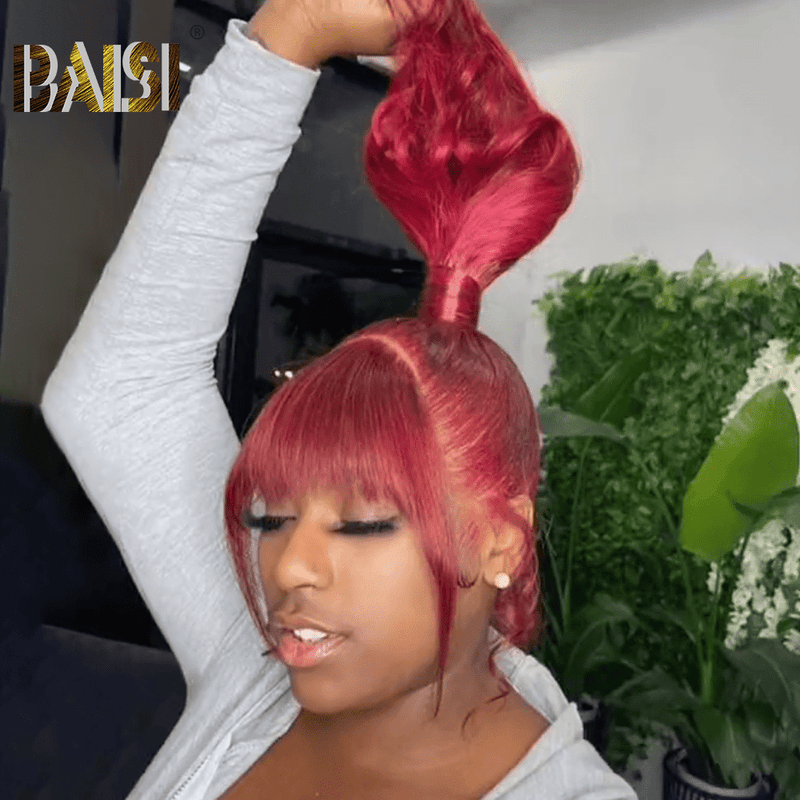 BAISI HAIR Pixie Cut Wig BAISI Red Full Lace Wig With Ponytail