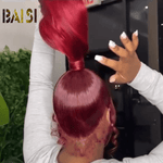 BAISI HAIR Pixie Cut Wig BAISI Red Full Lace Wig With Ponytail