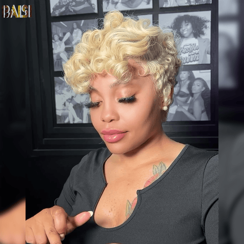 BAISI HAIR Pixie Cut Wig BAISI Sexy Blonde Wavy Short Cut Wig