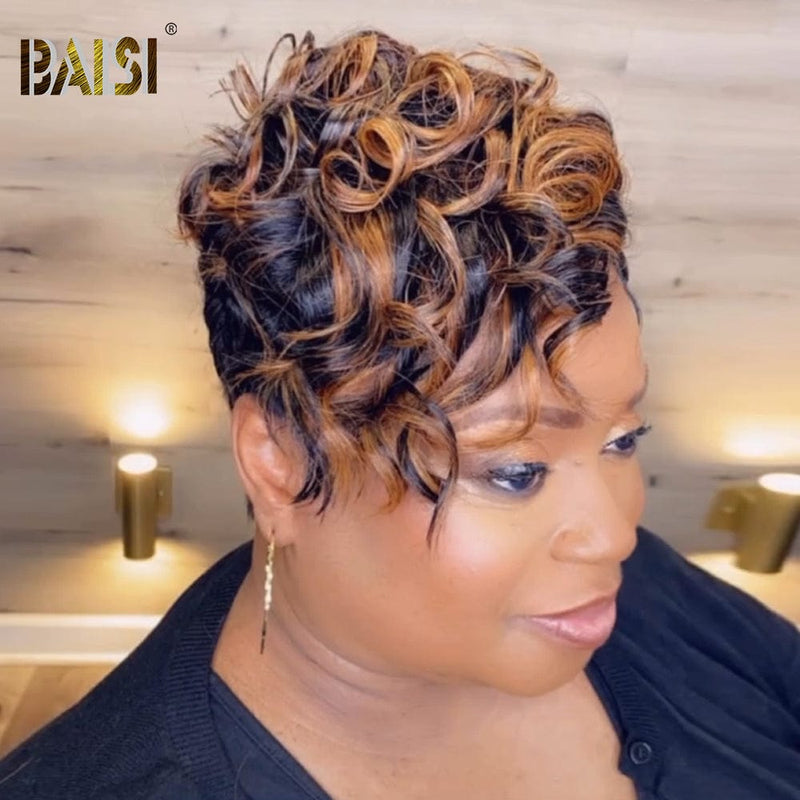 BAISI HAIR Pixie Cut Wig BAISI Ginger Finger Wave Full Lace Wig (Copy)