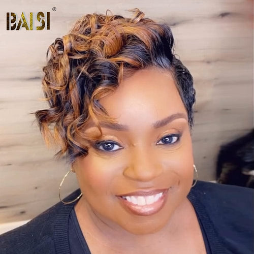 BAISI HAIR Pixie Cut Wig BAISI Ginger Finger Wave Full Lace Wig (Copy)