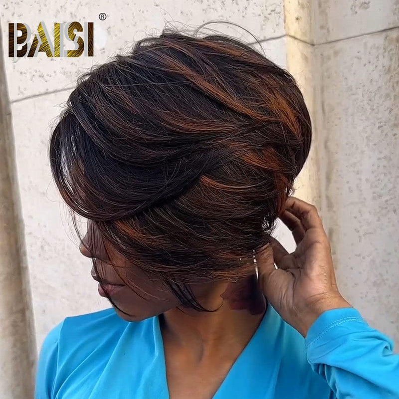 BAISI HAIR Pixie Cut Wig BAISI Sexy Mix Brown Color Short Wig