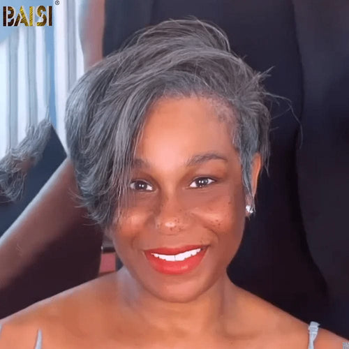 BAISI HAIR Pixie Cut Wig BAISI Short Side Part Grey Pixie Lace Wig