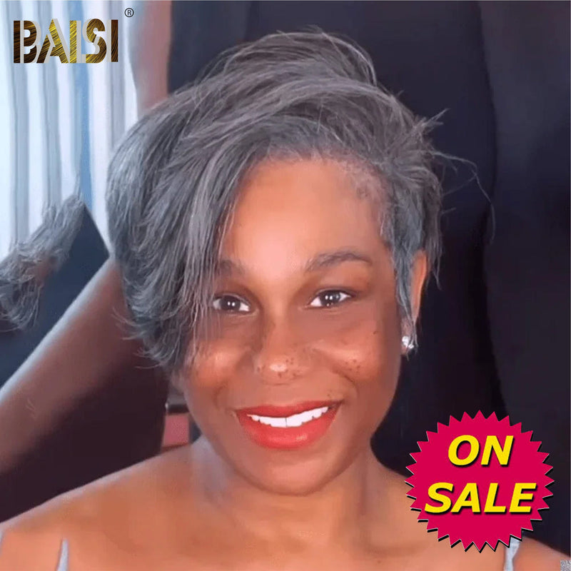 BAISI HAIR Pixie Cut Wig BAISI Short Side Part Grey Pixie Lace Wig