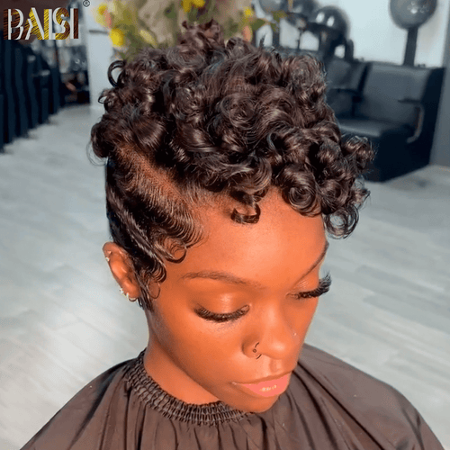 BAISI HAIR Pixie Cut Wig BAISI Short Top Curly Full Lace Wig