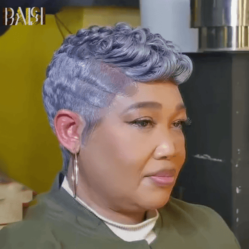 BAISI HAIR Pixie Cut Wig BAISI Silk Wave Dark Grey Full Lace Wig