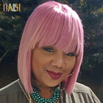 BANG WIG BOB Wig Baisi Machine Made Short Bright Purple Straight With Bang BoB Wig