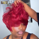 BANG WIG BOB Wig Baisi Machine Made Short Rosy Red With Bang BoB Wig