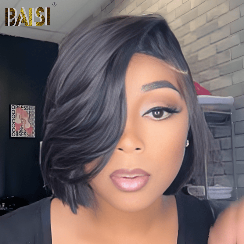 Glueless Wig BOB Wig BAISI Side Part Fashion Wavy BOB Glueless Wig