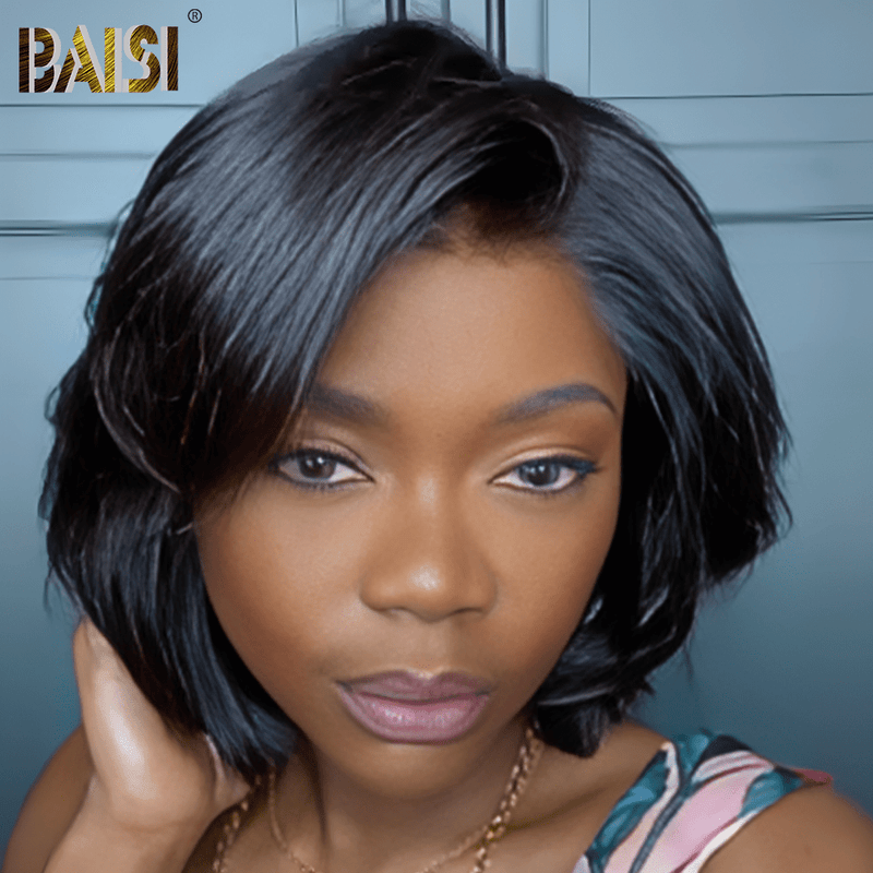 Glueless Wig BOB Wig BAISI Side Part Short Wavy BOB Glueless Wig