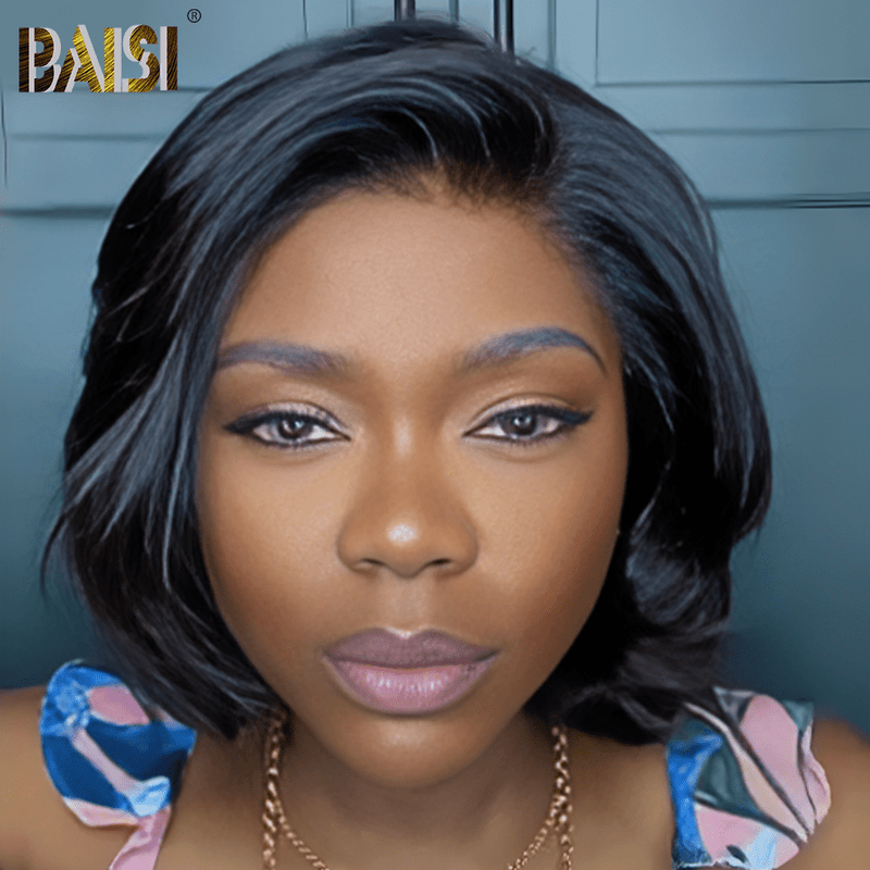 Glueless Wig BOB Wig BAISI Side Part Short Wavy BOB Glueless Wig