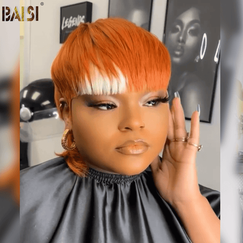 hairbs $100 wig BAISI Orange With Highlight Mullet Glueless Wig