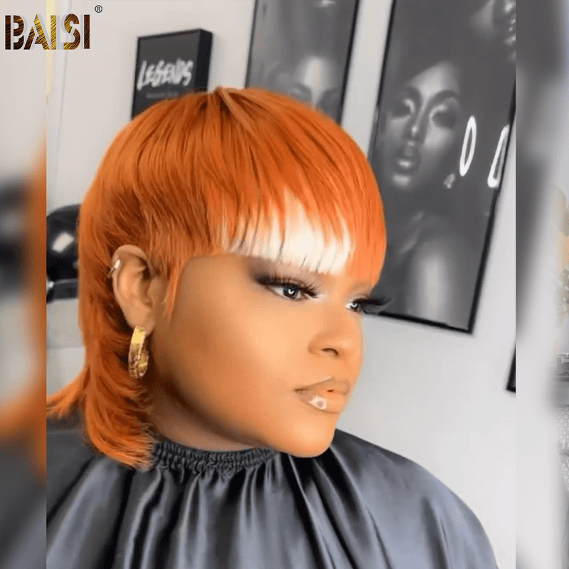 hairbs $100 wig BAISI Orange With Highlight Mullet Glueless Wig