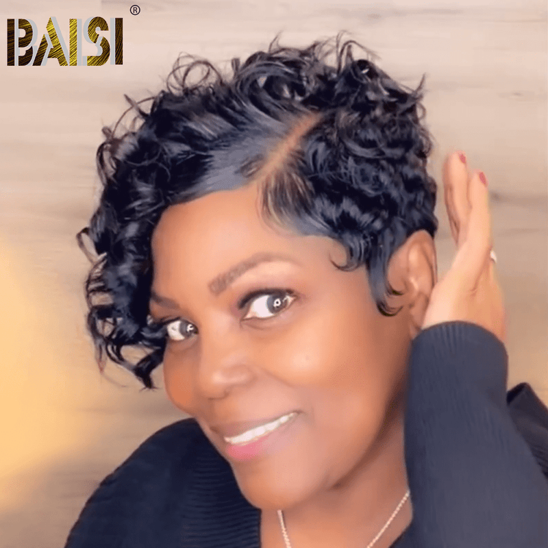 hairbs BOB Wig BAISI Fashion Side Part Curly Short BOB Wig