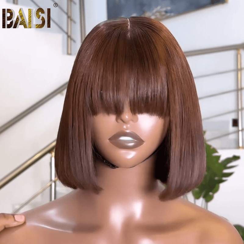 hairbs BOB Wig Baisi Machine Made Double Drawn Brown Straight Bang Wig